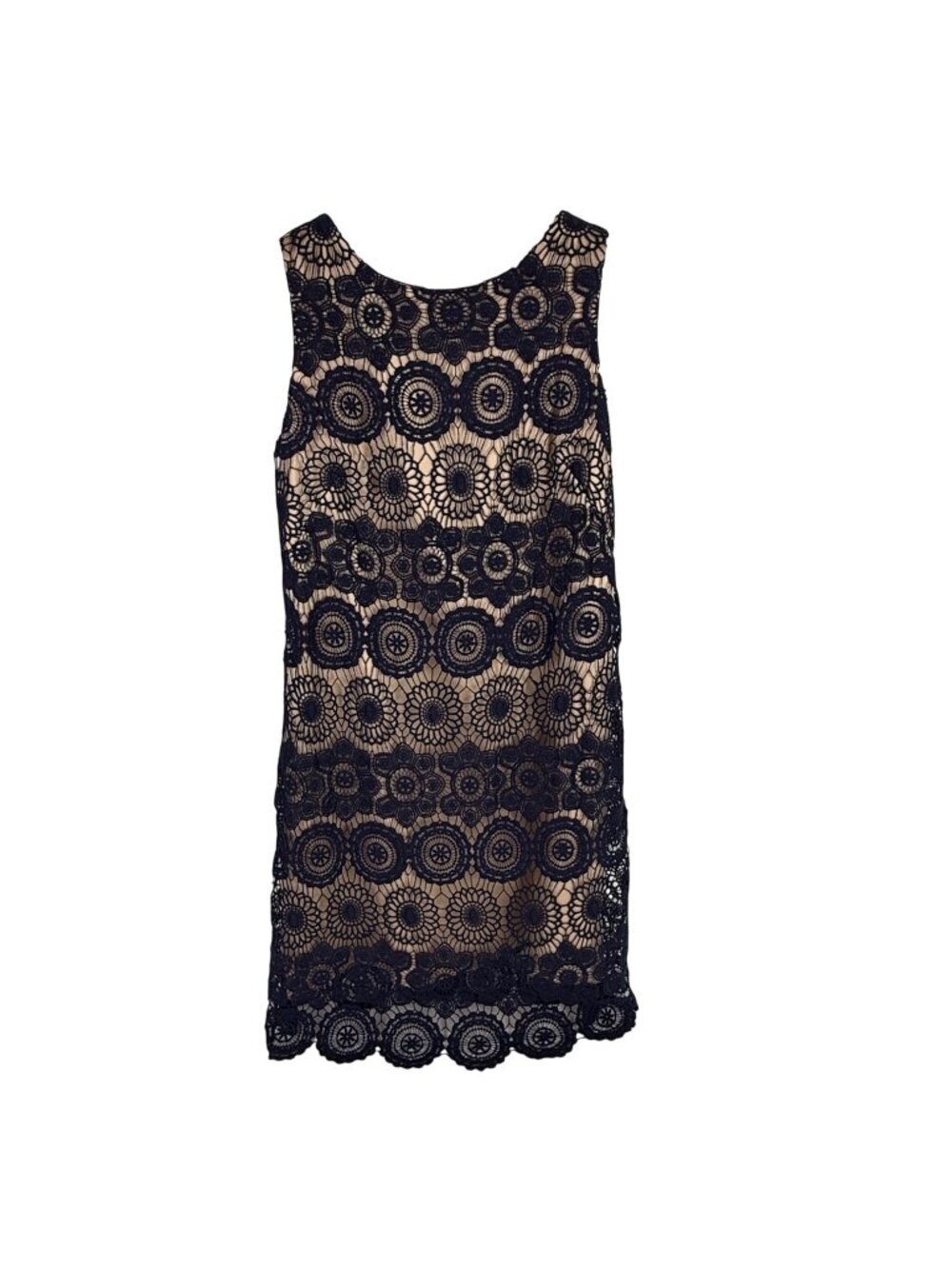 Eliza J. Blue Circle Crochet Overlay Sleeveless Sheath Dress Knee Length Size 8